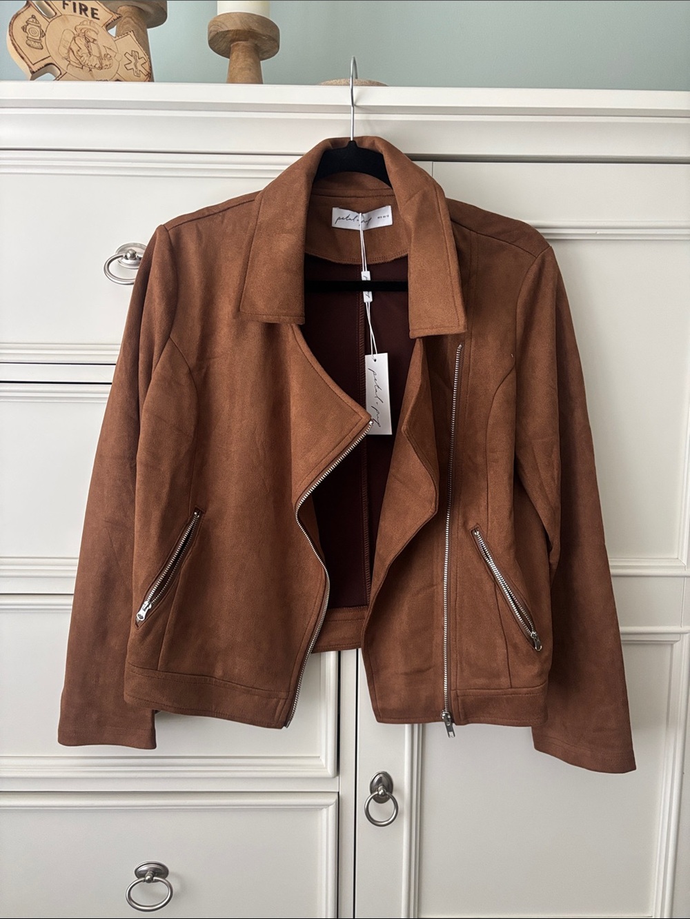 Petal and Pup Chestnut Brown Suede Moto Jacket